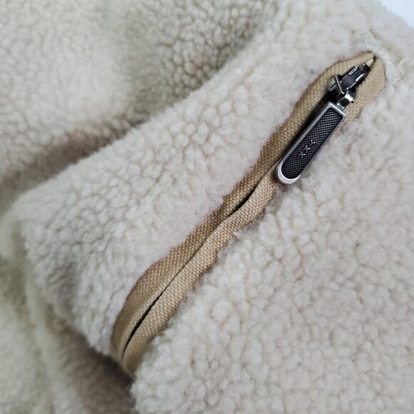 Cabelas Chore Coat Mens Medium Beige Canvas Sherpa Lined Work Field Jacket - Picture 13 of 16